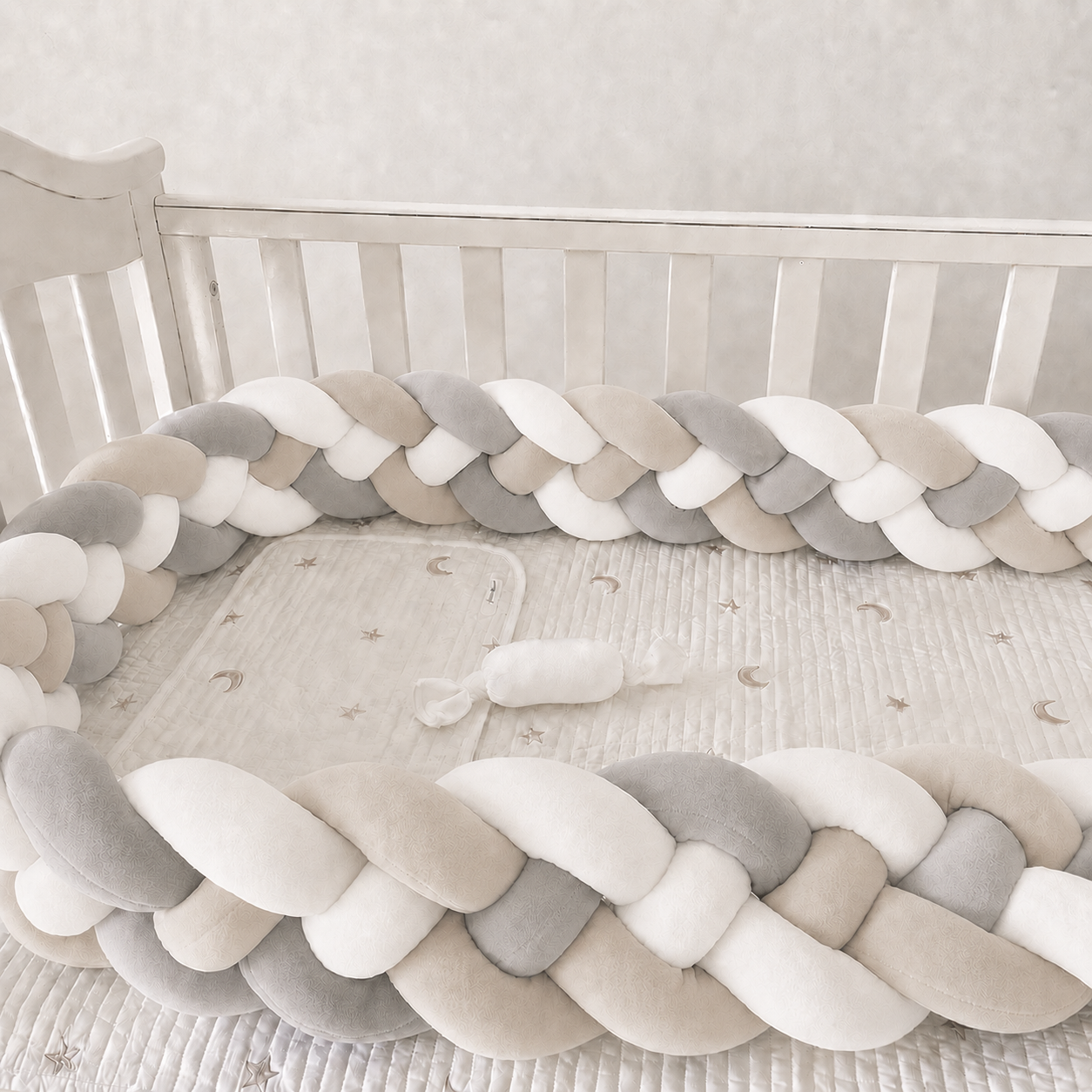 Gevlochten Bed & Box Beschermer Beige/Wit