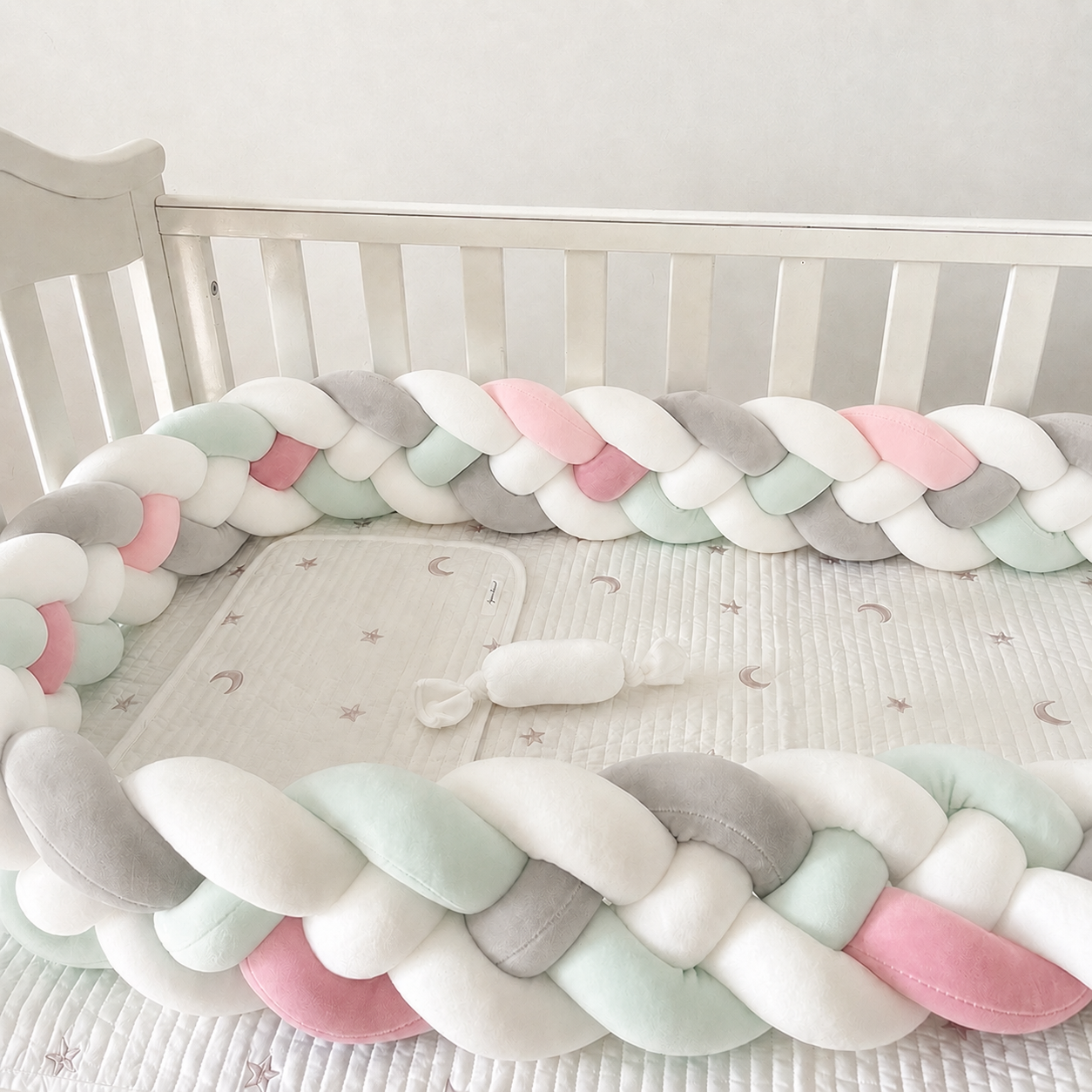 Gevlochten Bed & Box Beschermer Roze/Groen
