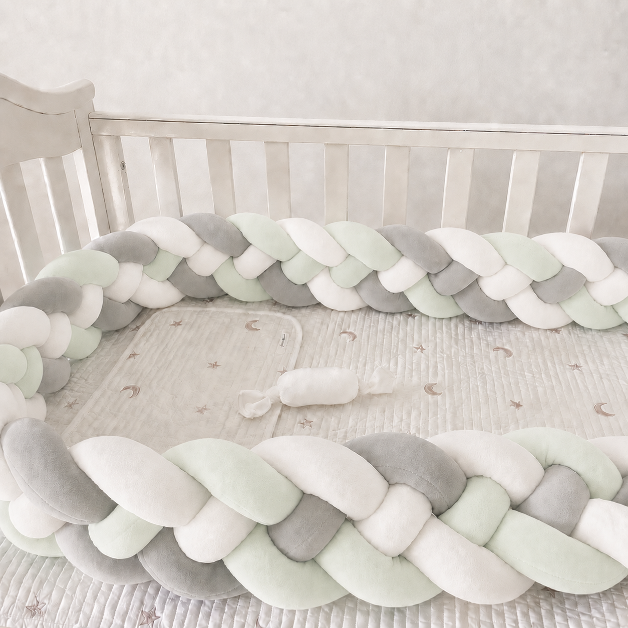 Gevlochten Bed & Box Beschermer Grijs/Groen