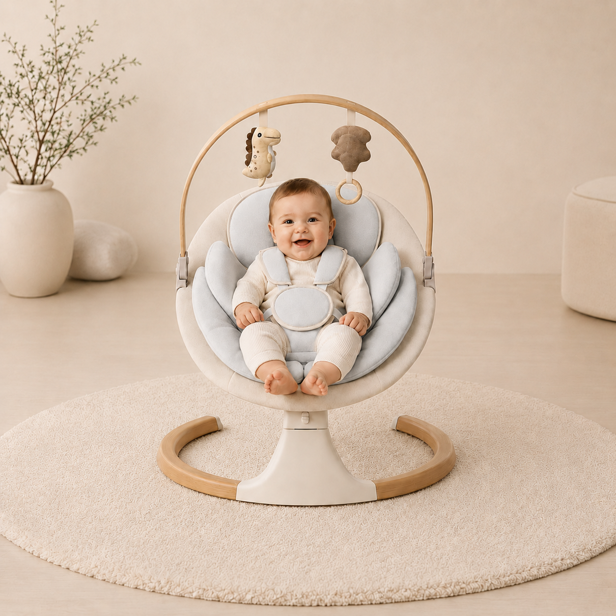 Elektrische Wipstoel Deluxe - met baby in gebruik